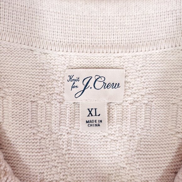Knit for J Crew Mens XL Neutral Beige Cable Knit SS Cardigan Polo Sweater Cotton - Picture 6 of 12